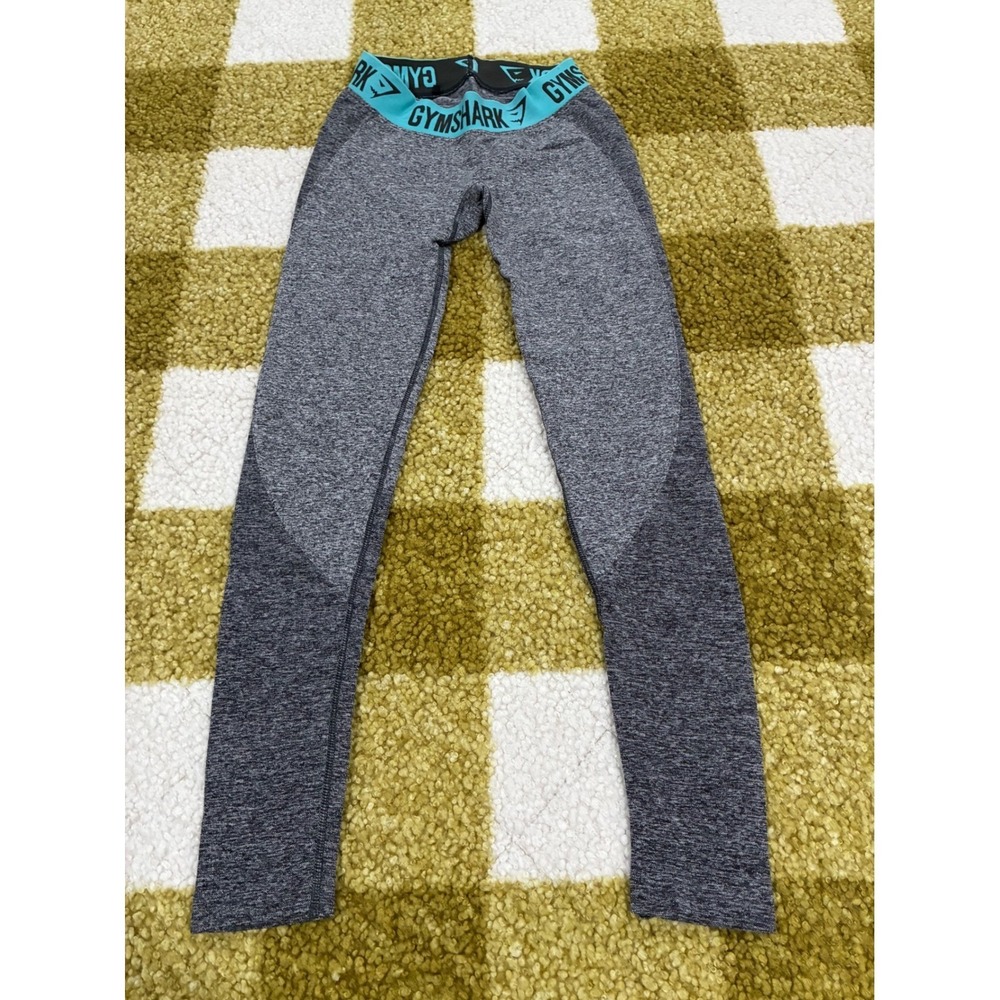 Gymshark Flex Seamless Leggings Grey Teal Logo Waistband Small DRY Training Pant